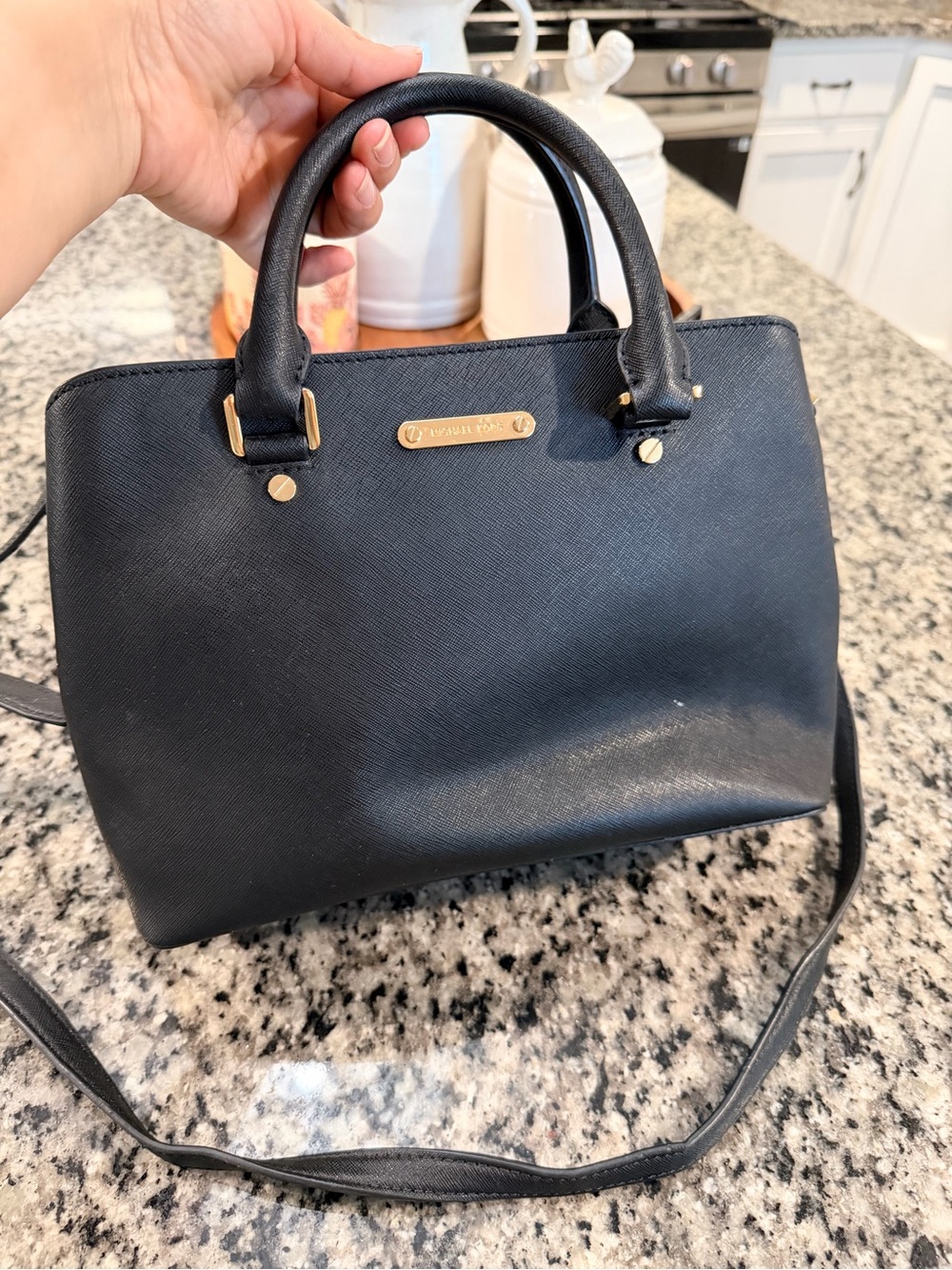 Michael Kors Black Saffiano Satchel with Gold Hardware